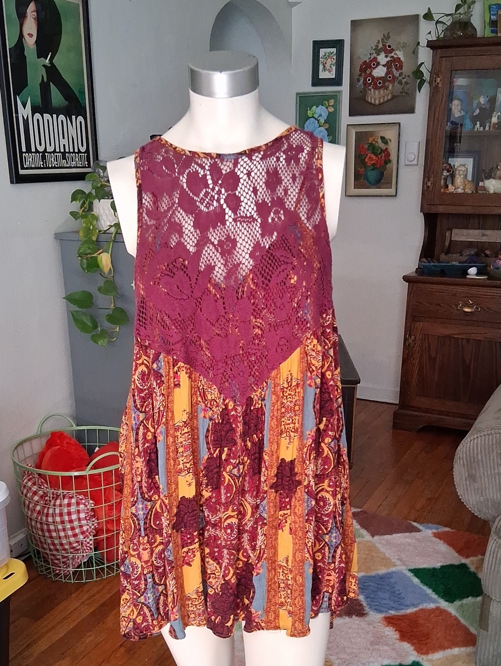 Free People Yellow And Maroon Tunic Top Size Small